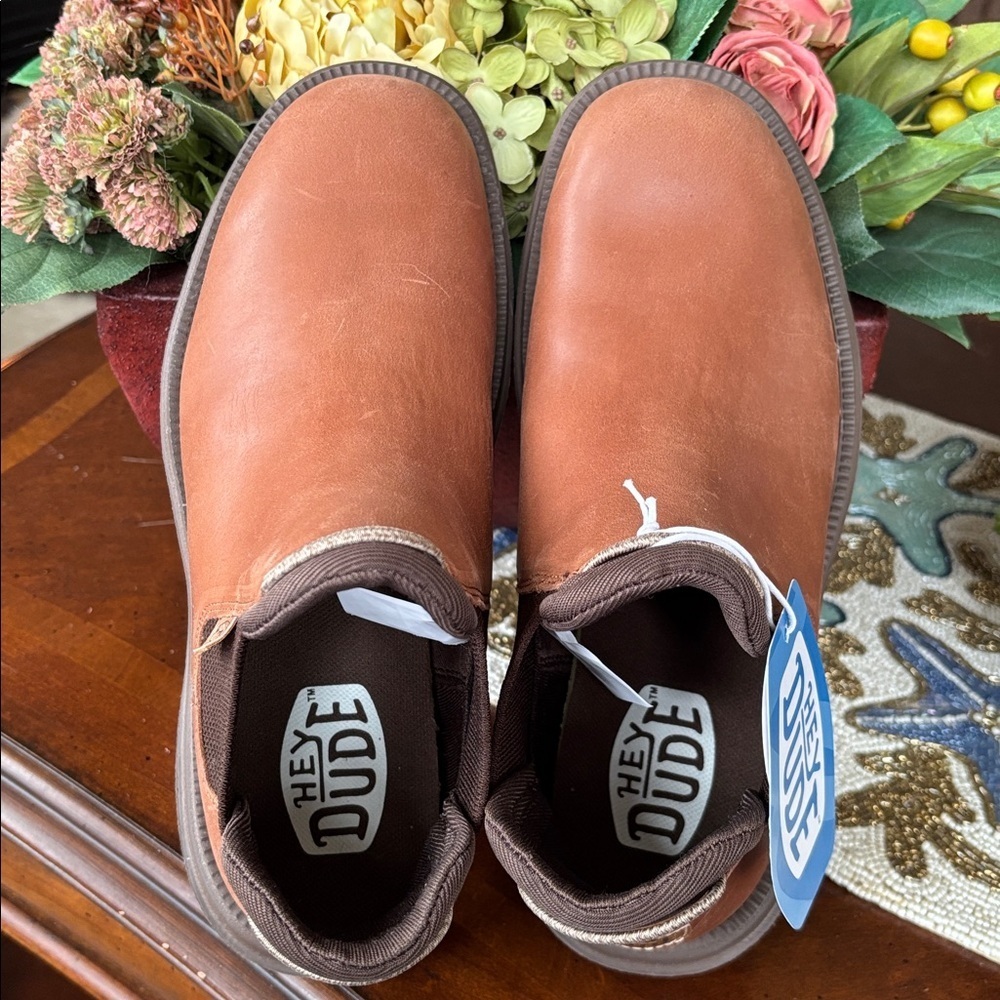 Brand New Hey Dude Branson Boot Craft Leather Cognac Slip On Casual Ankle Boots - Picture 13 of 16